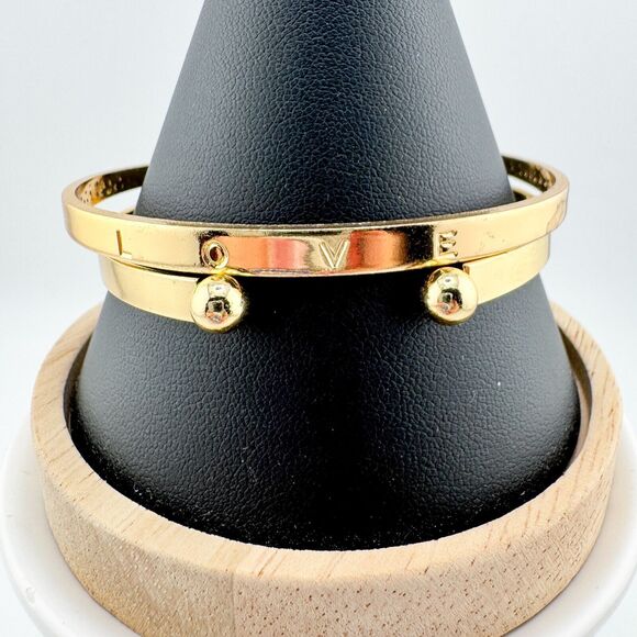 Vintage 2 Cuff Love Caviar Bead Bracelets Stack Layer Retro Minimalist - Picture 4 of 9